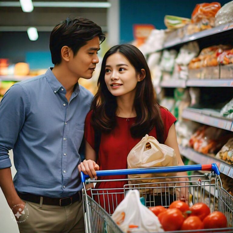 A Man And His Wife Are Grocery Shopping