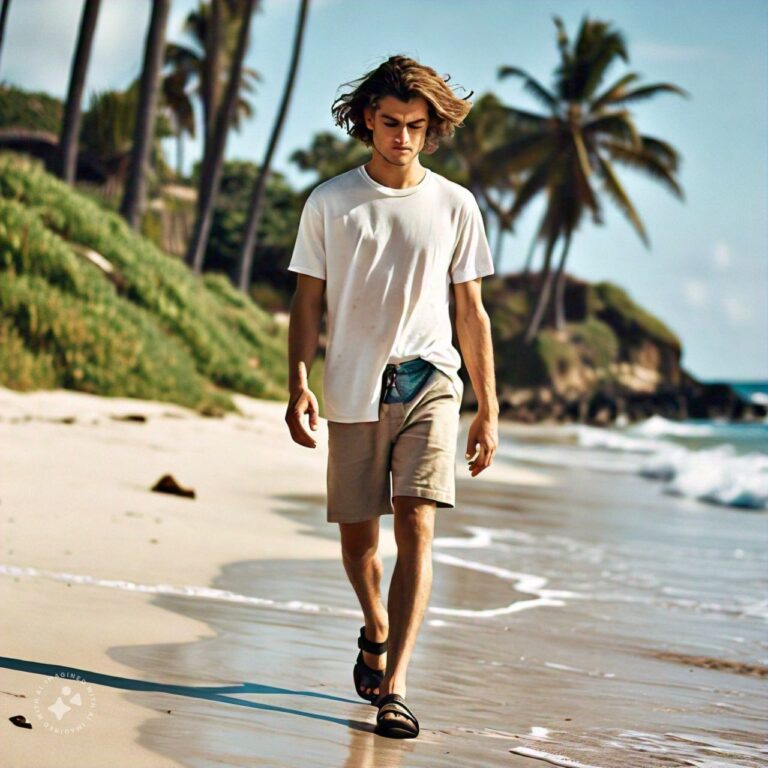 A Man Was Walking Along A Beach