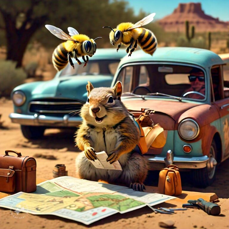 A Man, A Squirrel, And 2 Bees Are Going On A Road Trip