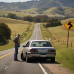 A Man’s Car Stalled On A Country Road