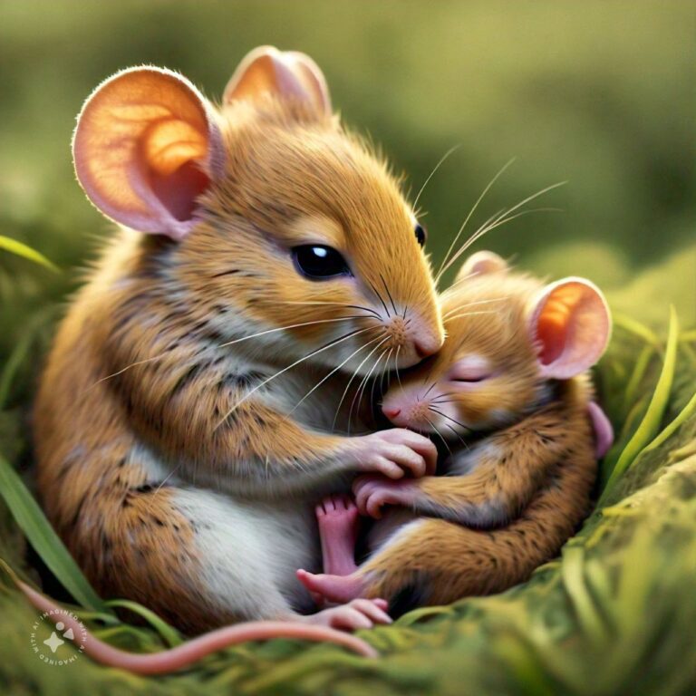 A mother mouse and a baby mouse