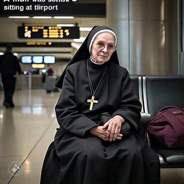 A nun was sitting at the airport