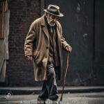 A old man is walking along the street