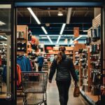 A woman goes into a sporting goods store