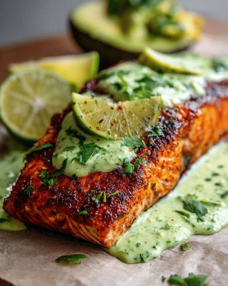 Baked Cajun Salmon with Avocado Lime Sauce